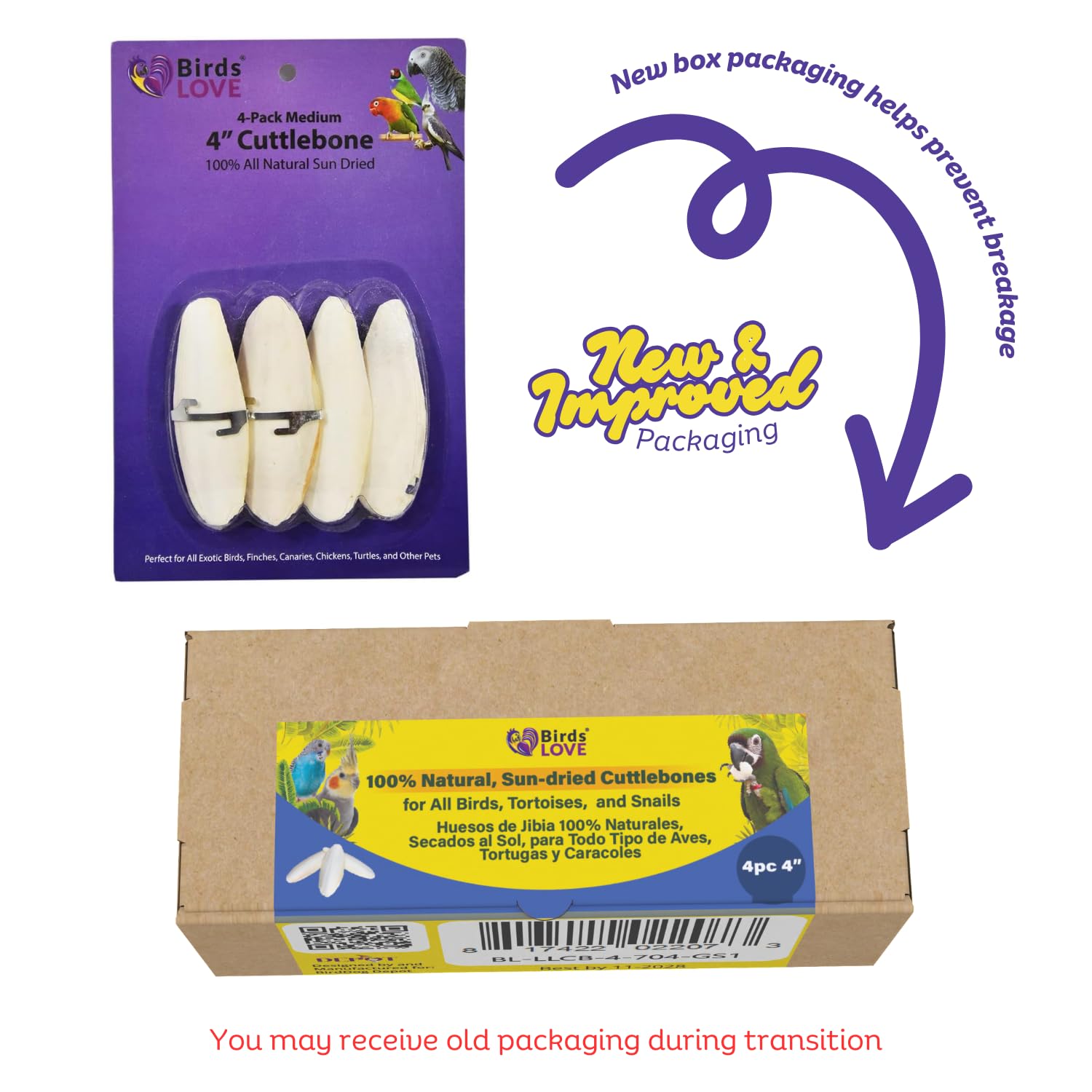 Birds LOVE Natural Cuttlebone | 100% Pure Sun-Dried Calcium Supplement for Birds, Tortoises, Snails & Crabs | Supports Beak & Sh